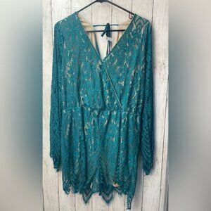 Xhilaration Teal and Beige Lace Romper